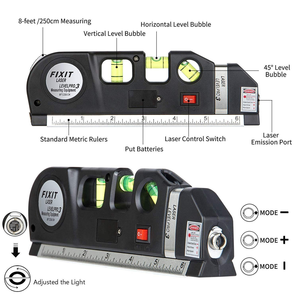 Spirit Level, Multipurpose Laser Measure Tool, Spirit Level Standard Metric Ruler Laser Measuring Tape - DropSells